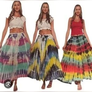 Sacred Threads Tye Die Boho Flowy Hippie Tiered Skirt 100% Cotton Size XL